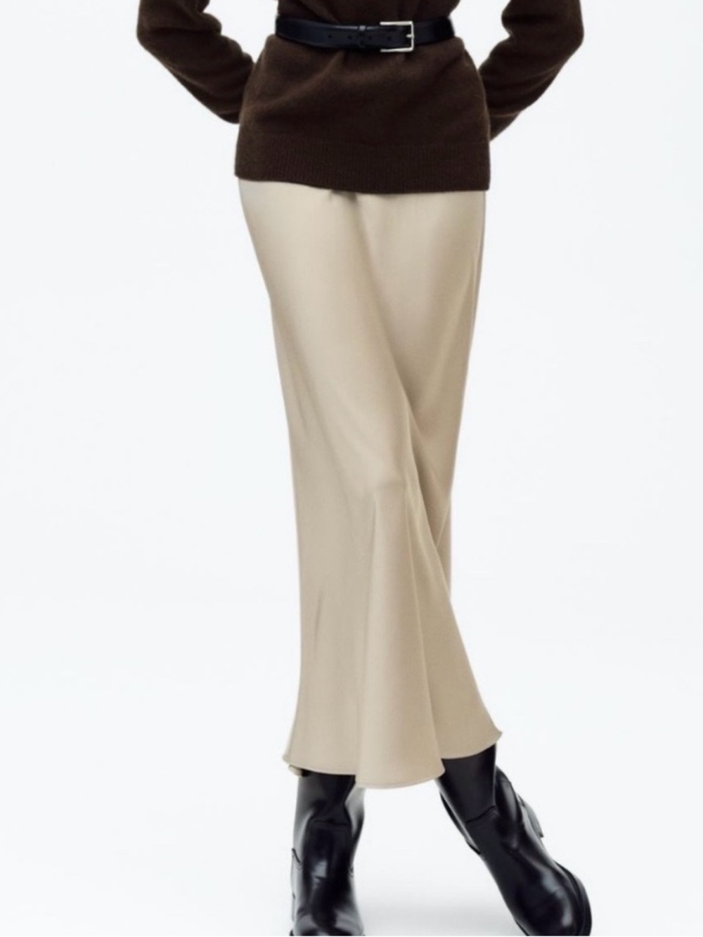 Zara Soft Gold Satin Effect Midi Skirt